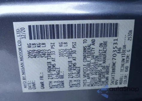 2021 Nissan Rogue Sv Intelligent Awd из США, поврежденный, VIN 5N1AT3BB0MC703531